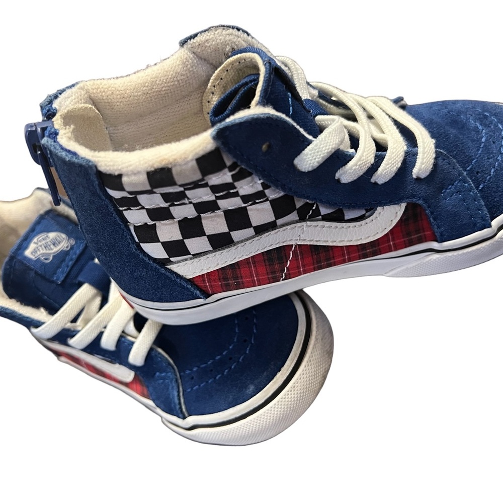 Vans Old Skool Mixed Print Blue Plaid Checkerboard Kids Shoes ,Toddler,snickers